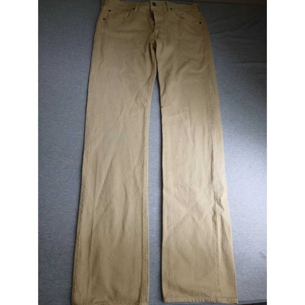 Levis 32x36 Jeans 501 Khaki Medium Wash Straight Leg Button Fly Western Cowboy